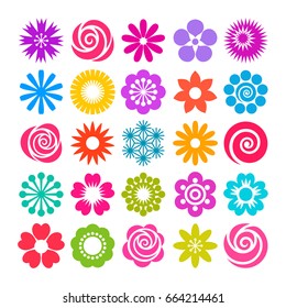 Set of flowers icons in flat style isolated on white background. Vector illustration