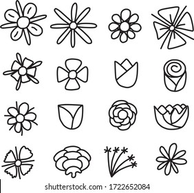 A Set of flowers icons suitable for any nature theme and floral content with doodle cartoon style
