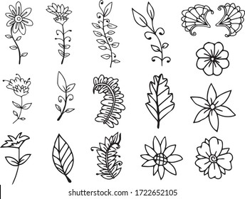 Un conjunto de iconos florales adecuados para cualquier tema natural y contenido floral con estilo de caricatura de doodle