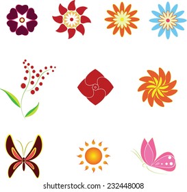 Set of flowers illustration. Also come with butterfly and sun