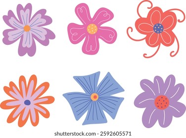 set of flowers illustration with different colors and shapes