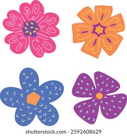 set of flowers illustration with different colors and shapes