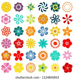 Set of Flowers isolated on white background, Set of colourful floral icon - Flat Vector Illustration.