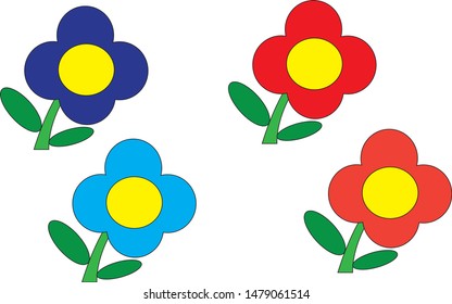 Set of Flowers isolated on white background, Set of colourful floral icon - Flat Vector Illustration.
