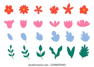 set of flowers and leave them on a white background