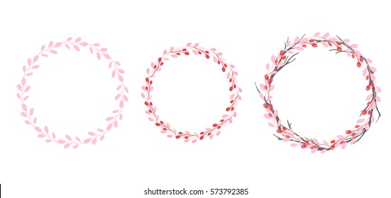 Set of flowers, leaves and branches, painted in watercolor, isolated on white. Sketched wreath, floral and herbs garland. Hand drawn vector watercolor.