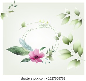 set of flowers and leaves frame, vector 