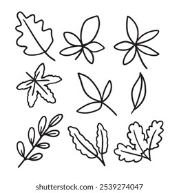 set of flowers and leaves, leaf doodle . Hand dawn. Vector EPS 10.	
