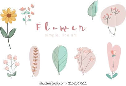 set of flowers and leaves. simple line art and boho shape. new set illustration for good moment. 