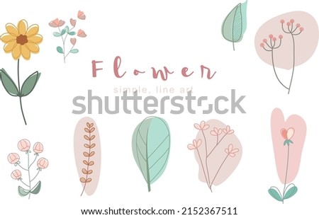 set of flowers and leaves. simple line art and boho shape. new set illustration for good moment. 