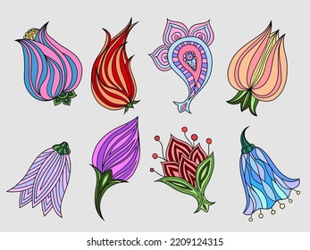 conjunto de flores y hojas vector