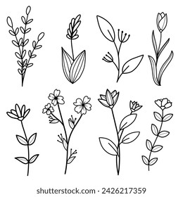 Set Flowers line art  design. beautiful concept