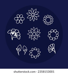 set of flowers line hand draw illustration background template 