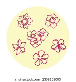 set of flowers line hand draw illustration background template 