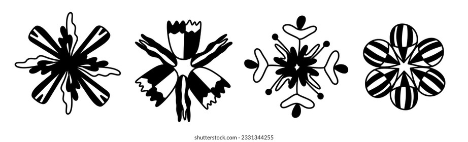 Set with flowers in line style. Vector illustration