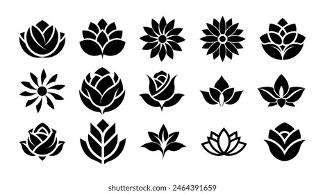 A Set of Flowers Logo Icons And Silhouette