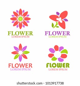 Set Flowers Logo Vector Illustration