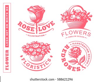 Set flowers logo - vector illustration, emblem design on white background.