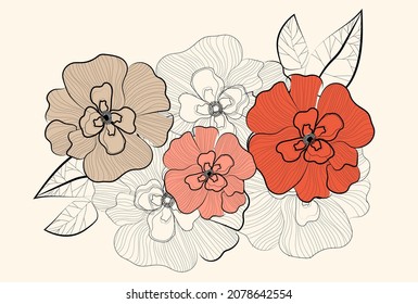 Set of flowers. Minimalistic images, simple patterns. Retro style and vintage pictures. Forms for printing on fabric. Nature, flora, graphic elements for website. Cartoon flat vector illustration