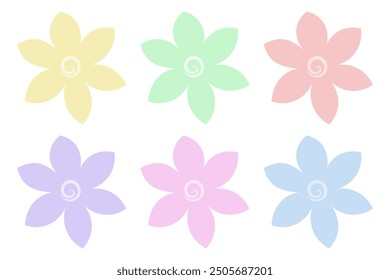 Set of flowers. Multicolored inflorescences of a flowering plant. Flower head. Opened sharp petals. Opened flower bud. Color vector illustration. Isolated white background. Flat style. 