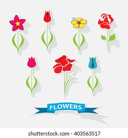 set of flowers, nature paper, vector picture