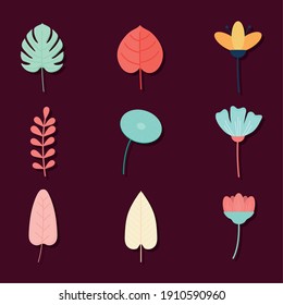 conjunto de flores en un diseño de ilustración vectorial de fondo de crimson