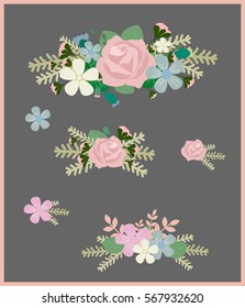 Set of flowers on a gray background