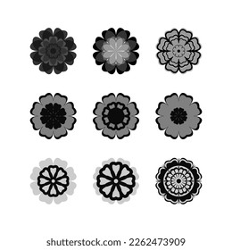 BlumenSet auf weißem Hintergrund Runde Ornamente Abstrakte Blumenelemente für kreative Gestaltungsaufgaben Mandala Vektorgrafik