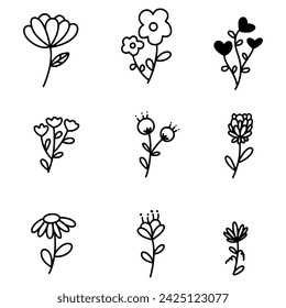 set of flowers on the white background. flowers doodle, Hand dawn. Vector EPS 10.	