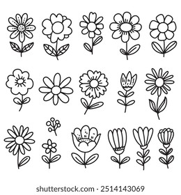 set of flowers on the white background. flowers doodle . Hand dawn. Vector EPS 10.