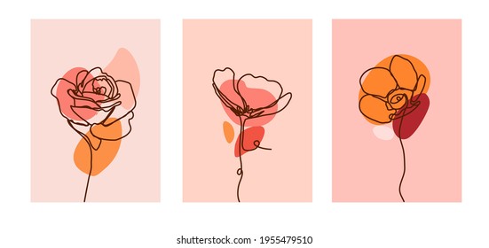 Set of flowers in one style on a abstract background. Templates for brochures, posters