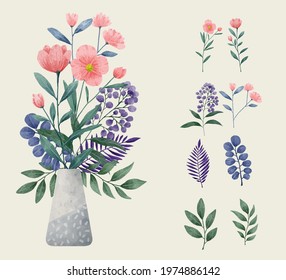 A set of flowers painted with watercolors to accompany various cards and greeting cards. vector illustration flat design