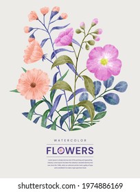 A set of flowers painted with watercolors to accompany various cards and greeting cards. vector illustration flat design