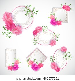 Set of Flowers Postcard with empty vintage border and frame tag