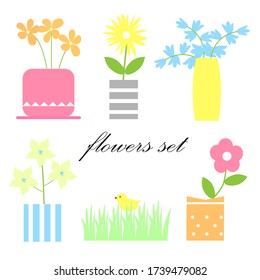 set of flowers in a pot