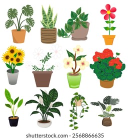 Set of flowers pot ,mud pot set vector 