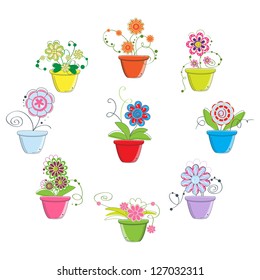 Set of flowers in pots