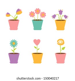 Set of flowers in pots. Vector illustration