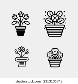 set of flowers in pots vector isolated on white background