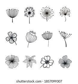 Set of flowers prints isolated on white. Vector illustration