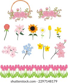 A set of flowers and a rainbow
