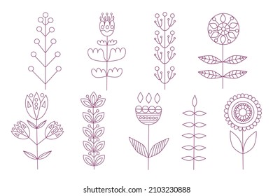 Set of flowers in the Scandinavian style. Vector illustration