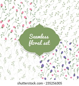 Set of flowers seamless pattern. Retro background. Can be used for wallpaper,  fills, web, surface textures, textile.