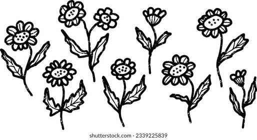 Set flowers shabby outline. Vector set of elements for design and decoration.