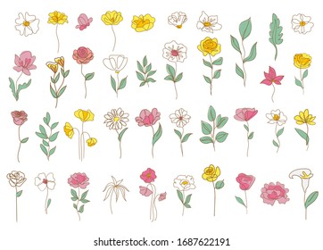 Set of flowers. Spring nature vector.