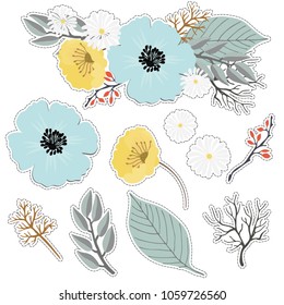 set of flowers , stickers set