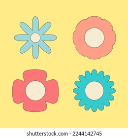 set of flowers with a stroke, in the style of a hippie on a yellow background.