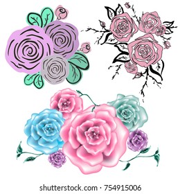Set of flowers, stylized roses.