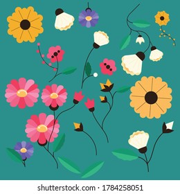 Conjunto de flores, ilustración vectorial en estilo plano