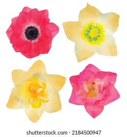 Conjunto de ilustraciones vectoriales de flores. Flor sobre fondo blanco. Estilo de acuarela floreciente. Decoración de San Valentín. Las flores se inclinan. Estilo Aquarelle. Clipart para logotipo, tarjeta de felicitación y diseño.